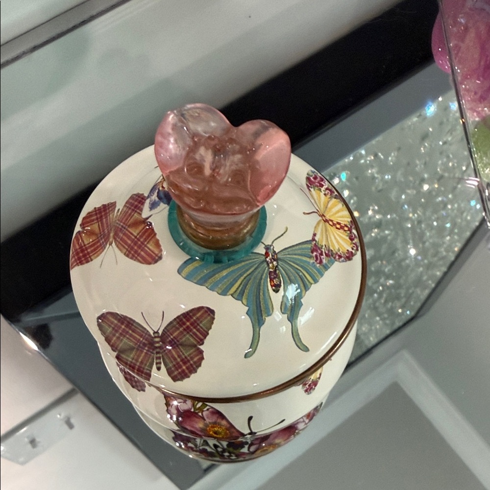 MacKenzie-Childs Butterfly Jar with Pink and Gold Accents - Picture 2 of 5